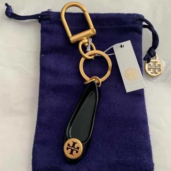 Tory Burch Accessories - Tory Burch Logo Charm Ballet Flat Key Fob Black Gold